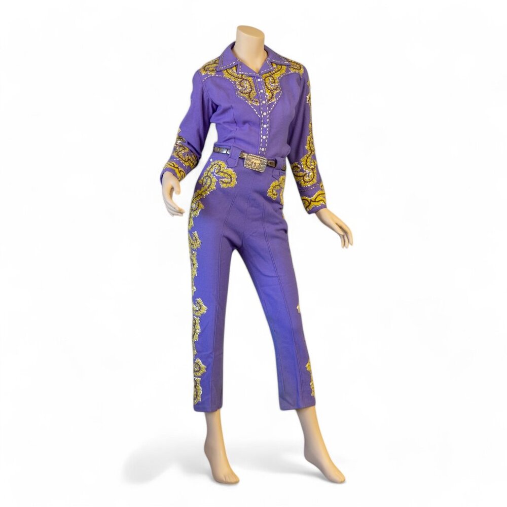 Vintage 1950s Rodeo Queen Western Suit – Custom Purple & Gold Sequin